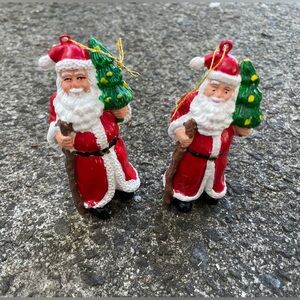 Vintage Old World Santa Claus ornament Christmas plastic- Set of 2